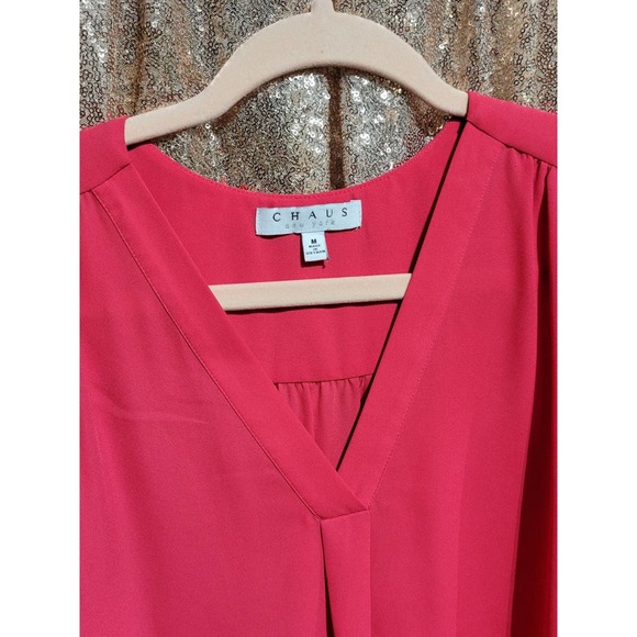 Chaus New York Red Flowy Blouse. Size Medium. Red. Elastic gathered hem - Picture 2 of 7